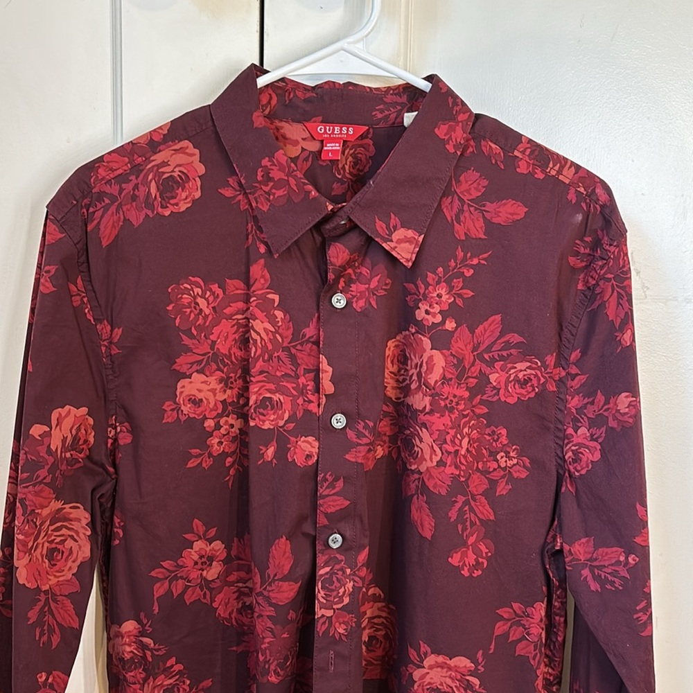 Brand New Guess Red Floral Button Down